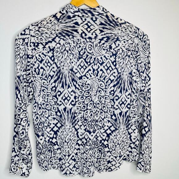 Lilly Pulitzer Sea View Peacock Button Down Shirt Size XL New White/Navy - Picture 7 of 9